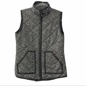 San Joy Black & White Herringbone Print Quilted Zip Front Vest w/ Pockets Small